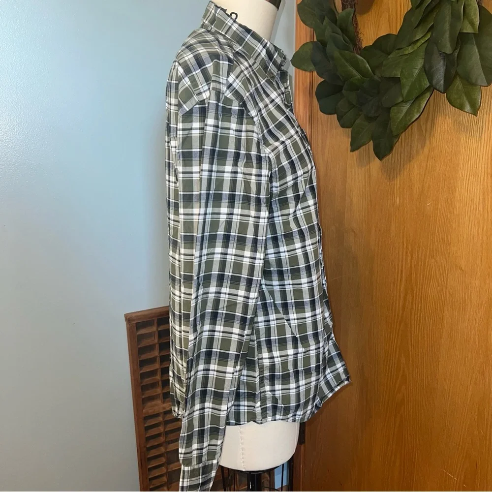 Banana Republic Green‎ Plaid Shirt Untuck Fit Size Large Cotton